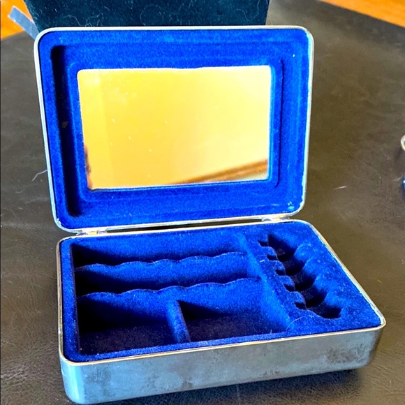 Other - Vintage Silver and Blue Cuff Links Case with Velvet Lining